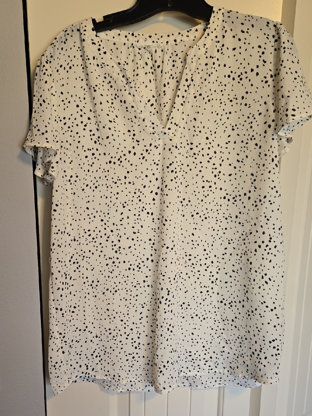 Maurices White Blouse with Black Dot Print